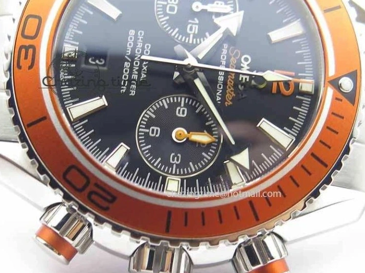 0320 Sophisticated Planet Ocean Master Chronometer Chrono SS OM 1:1 Best Edition Orange On SS Bracelet A 8156